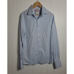 THOMAS PINK French Cuffs Blue White Cotton Men Dress Shirt Size 16.5 Designer